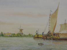 A watercolour, John Green, Norfolk Broads, signed, 19 x 27cm, plus frame and glazed