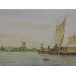 A watercolour, John Green, Norfolk Broads, signed, 19 x 27cm, plus frame and glazed