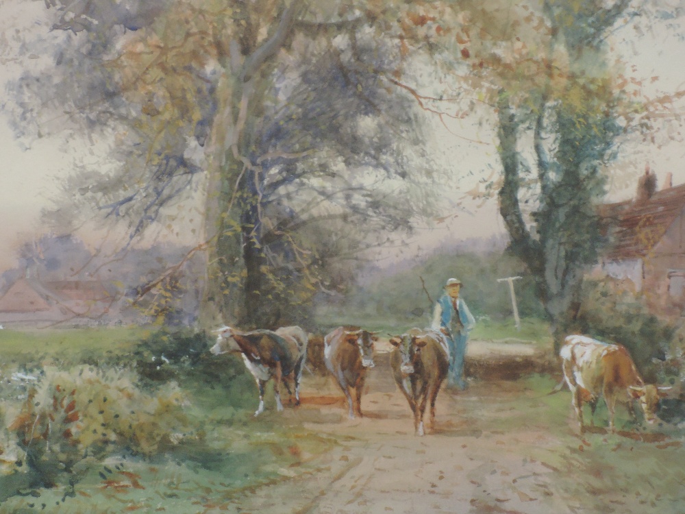 A pair of watercolours, H C Fox, farmsteads and cattle, signed and dated 1905, each 35 x 52cm,