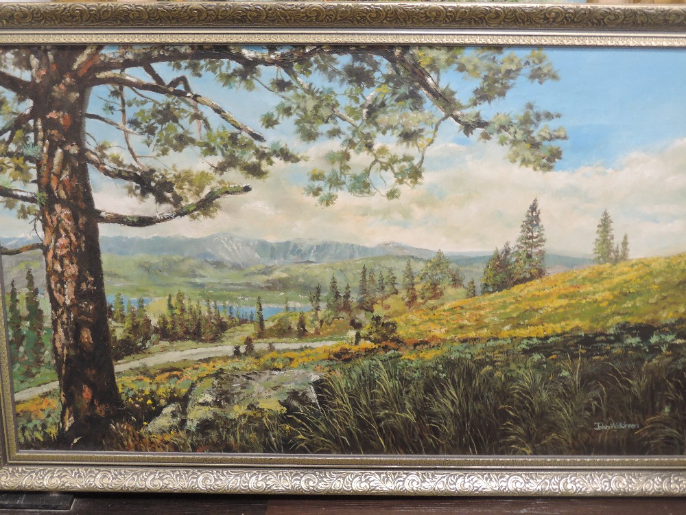 An oil painting, John Wilkinson, country landscape, signed, 60 x 100cm, plus frame and glazed - Image 2 of 2