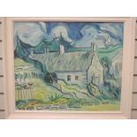 An oil painting on board, David Stephen Budden, cottages, attributed verso, 49 x 59cm, plus frame