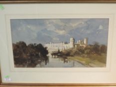 A watercolour, Anthony Flemming, Warwick castle, signed, 26 x 48cm, plus frame and glazed