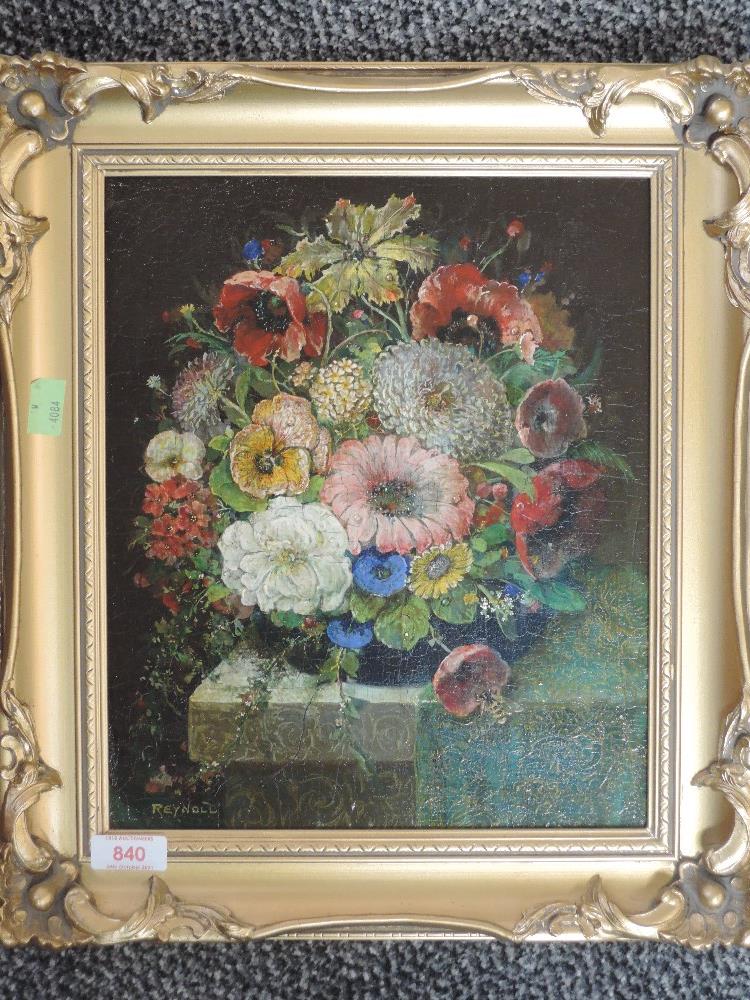 An oil painting, Reynold, still life, signed, 30 x 25cm, plus frame