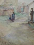 A watercolour, Edith E Martin, village scene, signed and attributed verso, 26 x 17cm, plus frame and