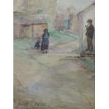 A watercolour, Edith E Martin, village scene, signed and attributed verso, 26 x 17cm, plus frame and