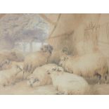 A watercolour, T S Cooper, Sheep in Byre, signed and dated 1839, 34 x 43cm, plus frame and glazed