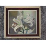 An oil painting on board, attributed to Tuson, lillies, attributed, signed and dated 1962 verso,
