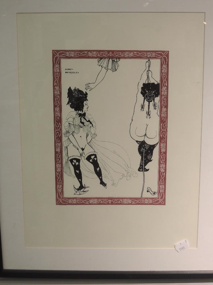 A re-print, after Aubrey Beardsley, dancers, 28 x 20cm, plus frame and glazed, and a pair of re-