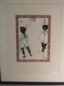 A re-print, after Aubrey Beardsley, dancers, 28 x 20cm, plus frame and glazed, and a pair of re-