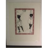 A re-print, after Aubrey Beardsley, dancers, 28 x 20cm, plus frame and glazed, and a pair of re-