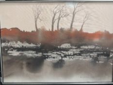 An oil painting, Richard Akerman, winter trees, 55 x 75cm, plus frame