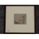 A pen and ink sketch, attributed to Harriet Anne Seymour, dog and horse, 9 x 11cm, plus frame and