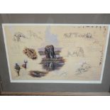 A set of four prints, after Larry Norton, elephants, 3 signed, inc artist proof, each approx 40 x