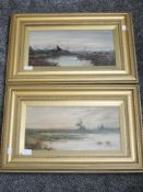 A pair of oil paintings, Whitwell, marshlands, signed and dated (18)93, 19 x 39cm, plus frame and