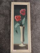 An oil painting, Tusan, tulips in a vase, signed, 60 x 18cm, plus frame
