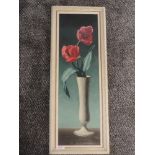 An oil painting, Tusan, tulips in a vase, signed, 60 x 18cm, plus frame