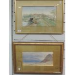 A watercolour, L Monkton, canal landscape, indistinctly signed, 21 x 36cm, plus frame and glazed,