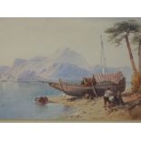 A watercolour, Thomas Miles Richardson, Continental Lake landscape, signed, 21 x 30cm, plus frame