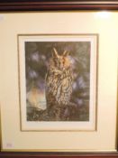 A Ltd Ed print, after, Steven Townsend, Long Eared Owl, signed and num 250/400, 28 x 22cm, plus