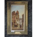 An oil painting on board, F A Rezia, Continental townscape, signed and dated 1905, 30 x 15cm, plus