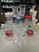 An assorted collection of glass including Royal Doulton crystal vase, Vintage baby feeding bottle