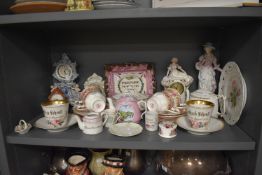 A selection of fine ceramics including Victorian Sunderland lustre and Royal Albert Serena tea cups