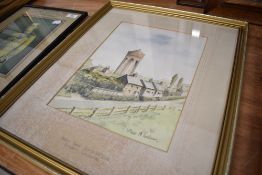 A watercolour depicting Ormskirk water tower by W Tomlinson.