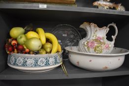 Two large ceramic wash bowls and a similar large water jug