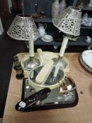 A selection of vintage bone or similar dressing table items including mirrors, an early 20th century