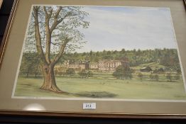 a mixed media of Chatsworth house, signed W Dixon.