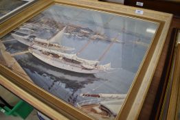 A mid century print of boats in harbour