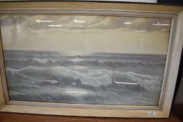 A mid century print of a seascape.