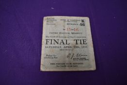 A 1933 F A Cup Final Ticket, Saturday, April 29th, South Terrace Seats K46, Row 15 Seat 16, Empire