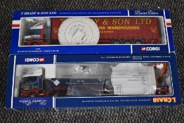 Two Corgi limited edition 1:50 scale diecasts, Leyland Daf 85 Curtainside, T Brady & Son Ltd 75408