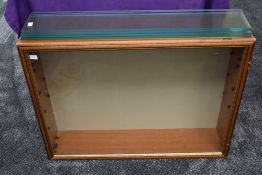 A stained frame display case having five glass shelves and glass front, width 80cm, height 60cm