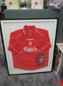 A Liverpool FC Official Merchandise 2001-2002 home 46'-48' Shirt, bearing signature, Best Wishes