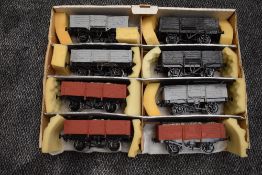 Eight Gauge 1 Scratch Built Open Wagons in grey, black and red