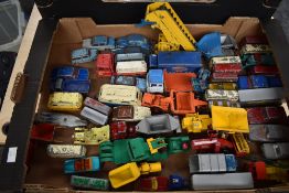 Two boxes of playworn diecasts including Benbros Qualitoy 10RB Sunderland Excavator, Spot-On NSU