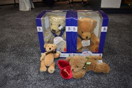 Two Hamleys Heritage Bears, William and Henry, both boxed along with a Harrods Bear and a