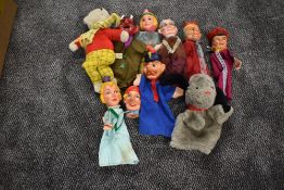 Eight vintage Glove Puppets having rubber heads including Devil, Cardinal, King & Queen etc along