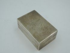 A small Victorian silver box of plain rectangular form bearing monogram to push on lid and