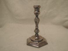 An Irish silver candle stick of traditional form on a hexagonal base, Dublin 1967, Royal Irish