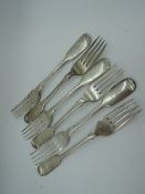 Six Georgian silver dessert forks of plain fiddle back pattern, London 1834, John James Whiting,