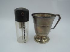 A small silver christening mug of beaker form having inscription to front, Birmingham 1959, Joseph