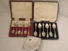 A cased set of six HM silver egg spoons, a cased set of six HM silver coffee spoons in the James