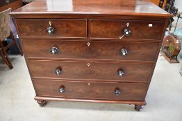 A Victorian mahogany chest of two over three drawers, width approx. 118cm, some restoration