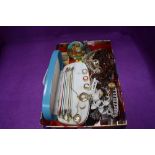 A selection of costume jewellery including simulated pearls, cased Buler watch with a variety of