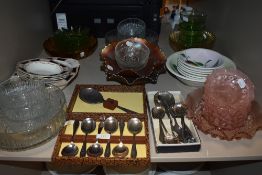 A mixe lot of glass bowls, fruit sets and flat ware.