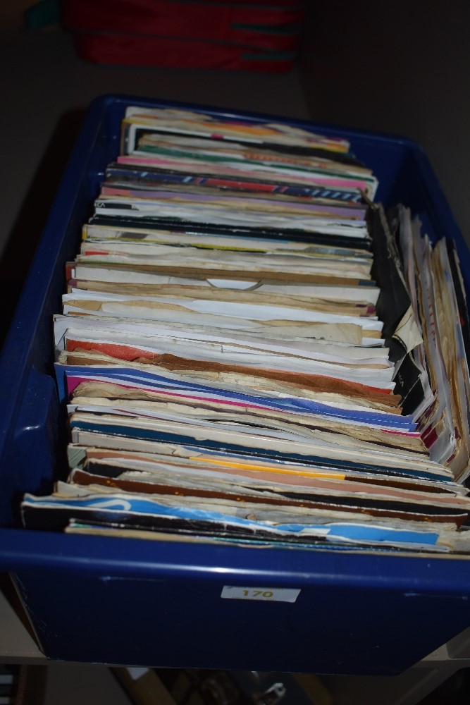 A box full of mixed 45RPM singles, including Roxy music, Brenda lee,Thompson twins and more.