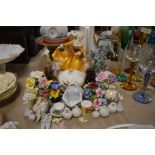 A selection of figurines and ornaments including miniature royal Worcester cabinet cup.